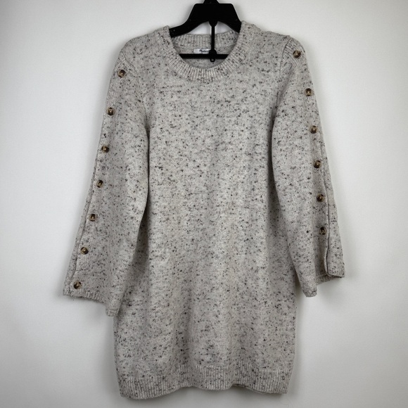 Madewell Donegal Button Long Sleeve Speckled Beige Wool Sweater Dress Size XL - Picture 4 of 12